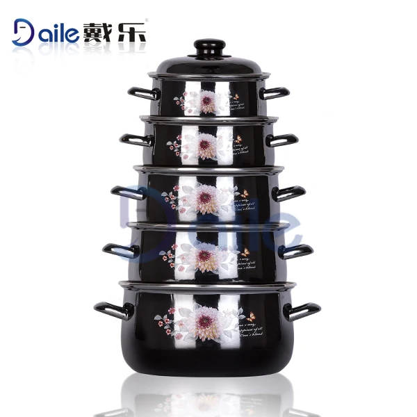 5 PCS Carbon Steel Enamel Kitchenware Casserole Sets Cookware Set Stock With Custom Decal