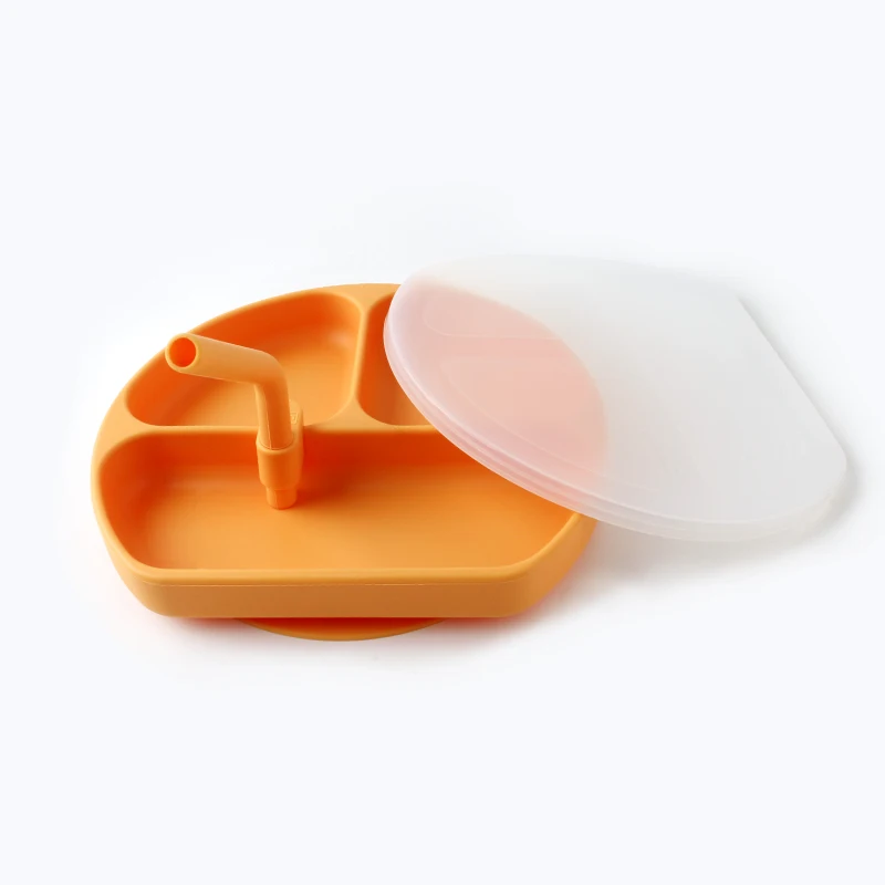 Amazon Hot Sale Kid Non-slip feeding food tableware silicone baby plate with suction cup