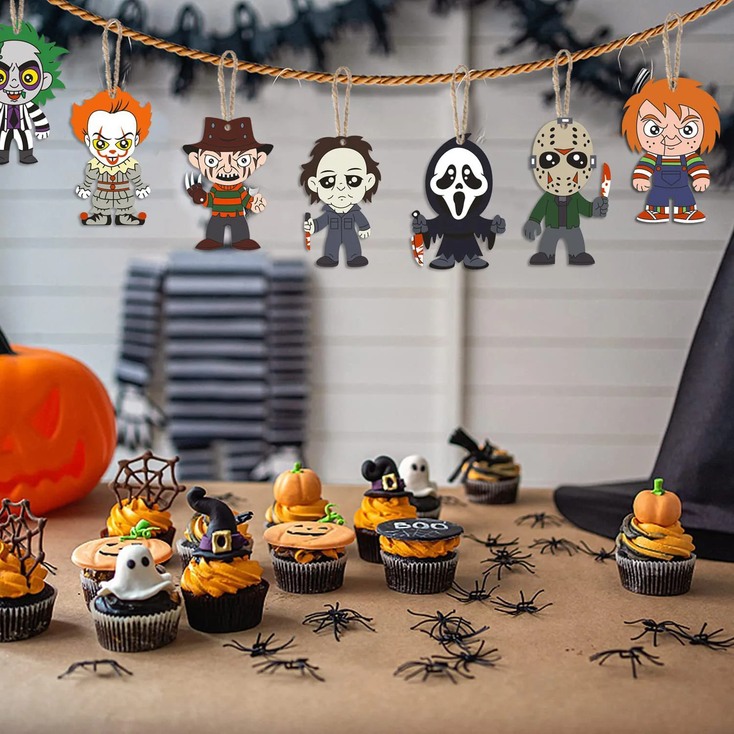 15pcs Personalized home decor Wood crafts DIY Halloween pendant Small wooden decorations