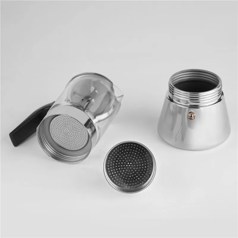 Silver 360ml Portable Household Glass Stainless Steel Food Grade Materials  Coffee Maker Moka Pot