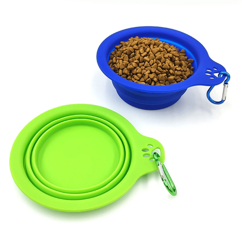 pet silicon bowl high quality double silicone foldable pet food bowl multi-color portable collapsible travel feeders for dogs