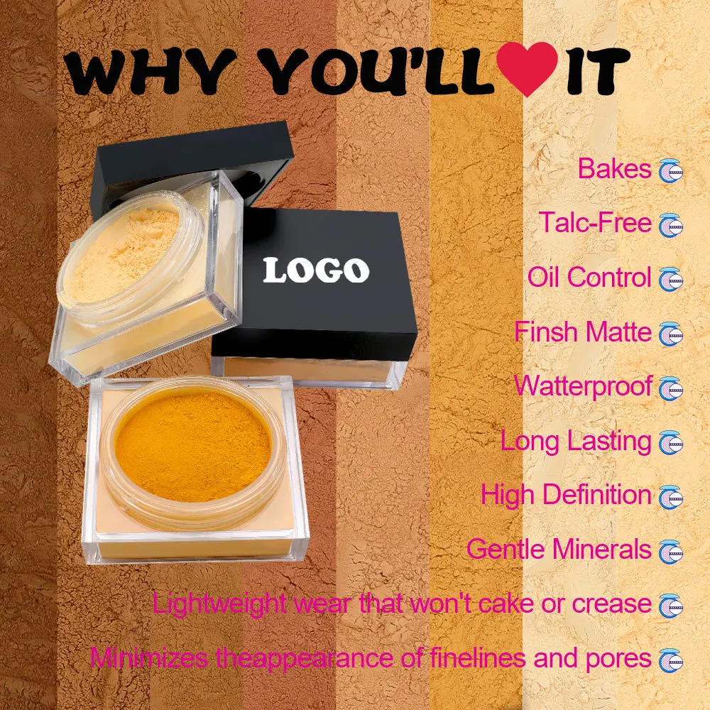Private Label Translucent Custom Loose Highlighter Powder Jar with Sponge Smooth Texture Face Makeup Loose Setting Powder