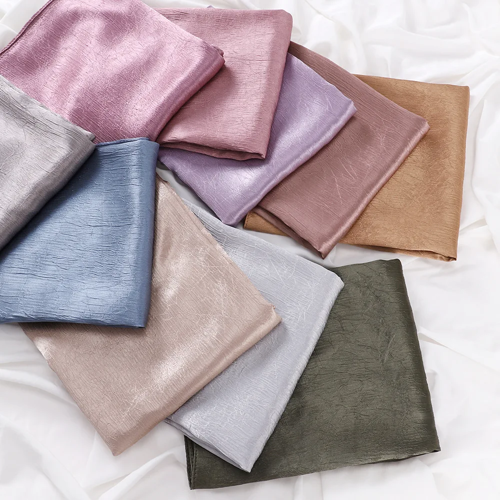 New Coming Crinkled Silk Fabric Shimmer Hijab Malaysian Silk Hijabs Party Dress Crepe Satin Hijab