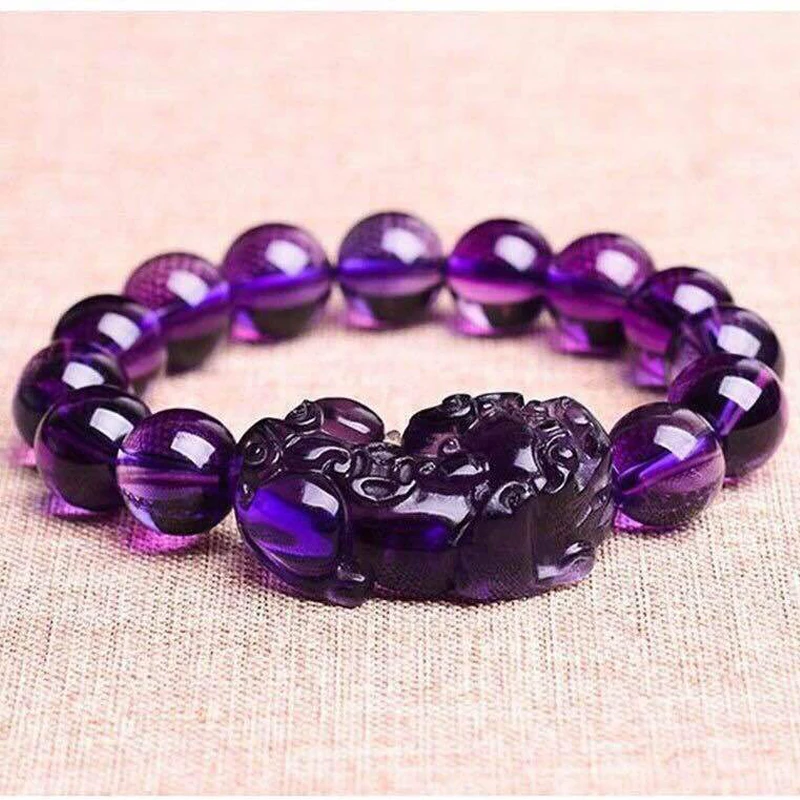Amethyst Bracelet Pixiu Bring Lucky Wealth Chinese Fengshui Beast Crystal Beads Bracelets Party Birthday Gift Women Men