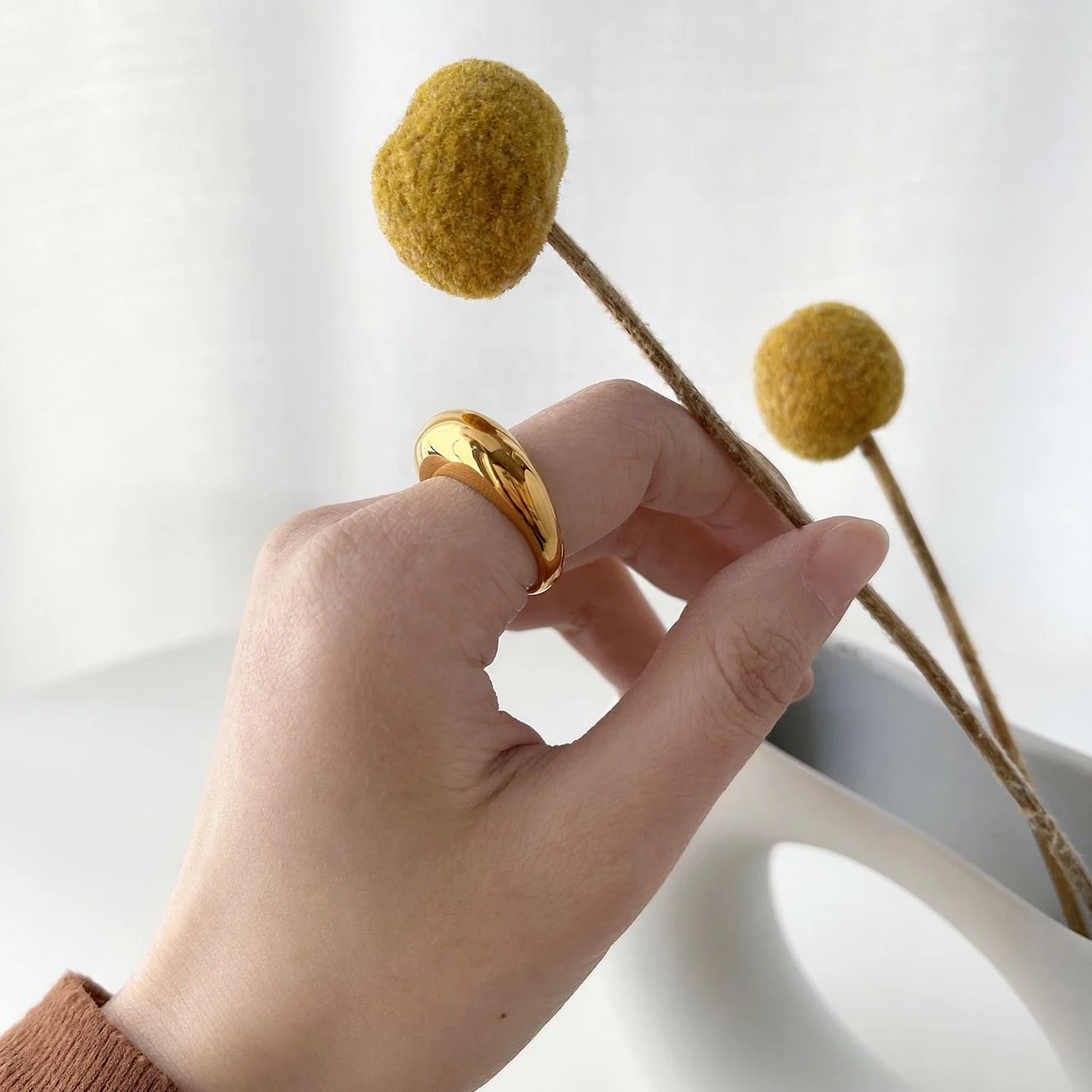 Wholesale 18K Gold Geometric Dome Finger Ring Women Minimalist Thick Chunky Stainless Steel Rings Unisex Daily Street Jewellery