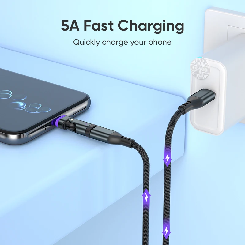 180 Degree Bending 3 Magnetic Tips Phone Laptop Type C (USB-C) Charger Adapter Converter