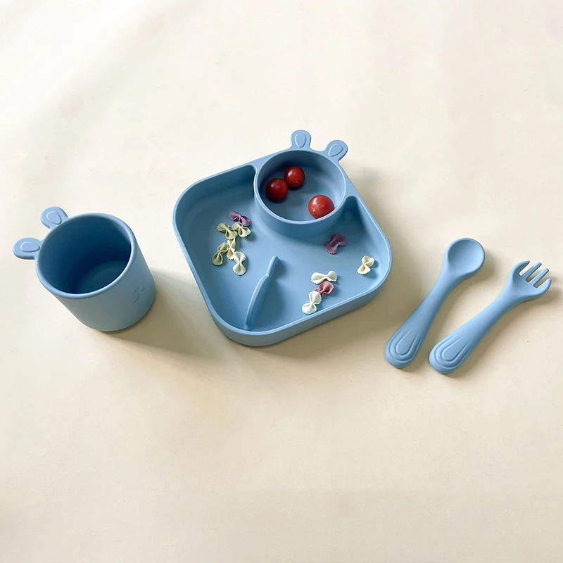 Wholesale baby tableware Silicone Plate Suction bowl Eco Friendly Baby Feeding Set 100% Silicone Baby Feeding Set