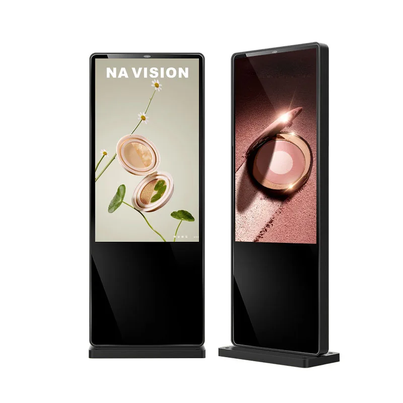 Outdoor Screen Cms Advertising Software Lcd Advertising Machine Touch Kiosk 43/55inch 4k floor display stand Signage With Wheels