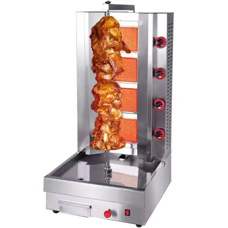 Multifunctional Commercial 4 Burners Gas Automatic Chicken Shawarma Kebab Doner Maker Grill Machine Price For Sale