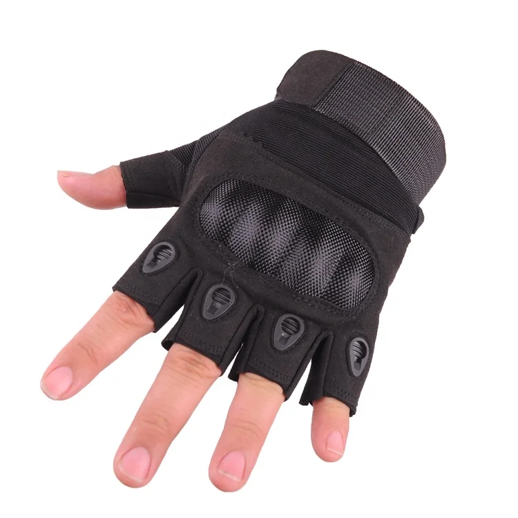 Cloth shell half finger black tactical gloves with knuckles