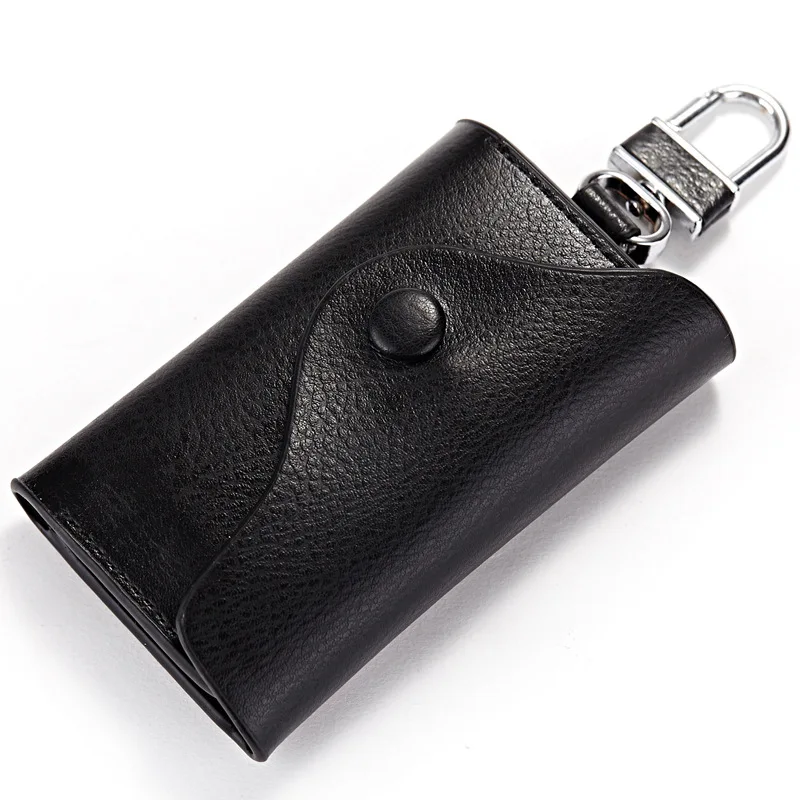 
atinfor Unique Design Buckle Button Vintage Leather Key Wallets Housekeeper Key Holders With Open Pocket Purse 6 Key Hooks 