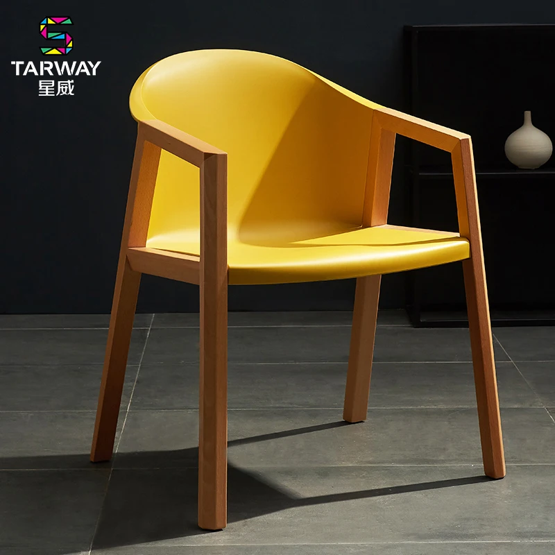 Modern Plastic Pp Seat Dinning Chair Solid Wooden Armchair Lounge Frame Chair For Living Room Golden Award Restaurant Chair