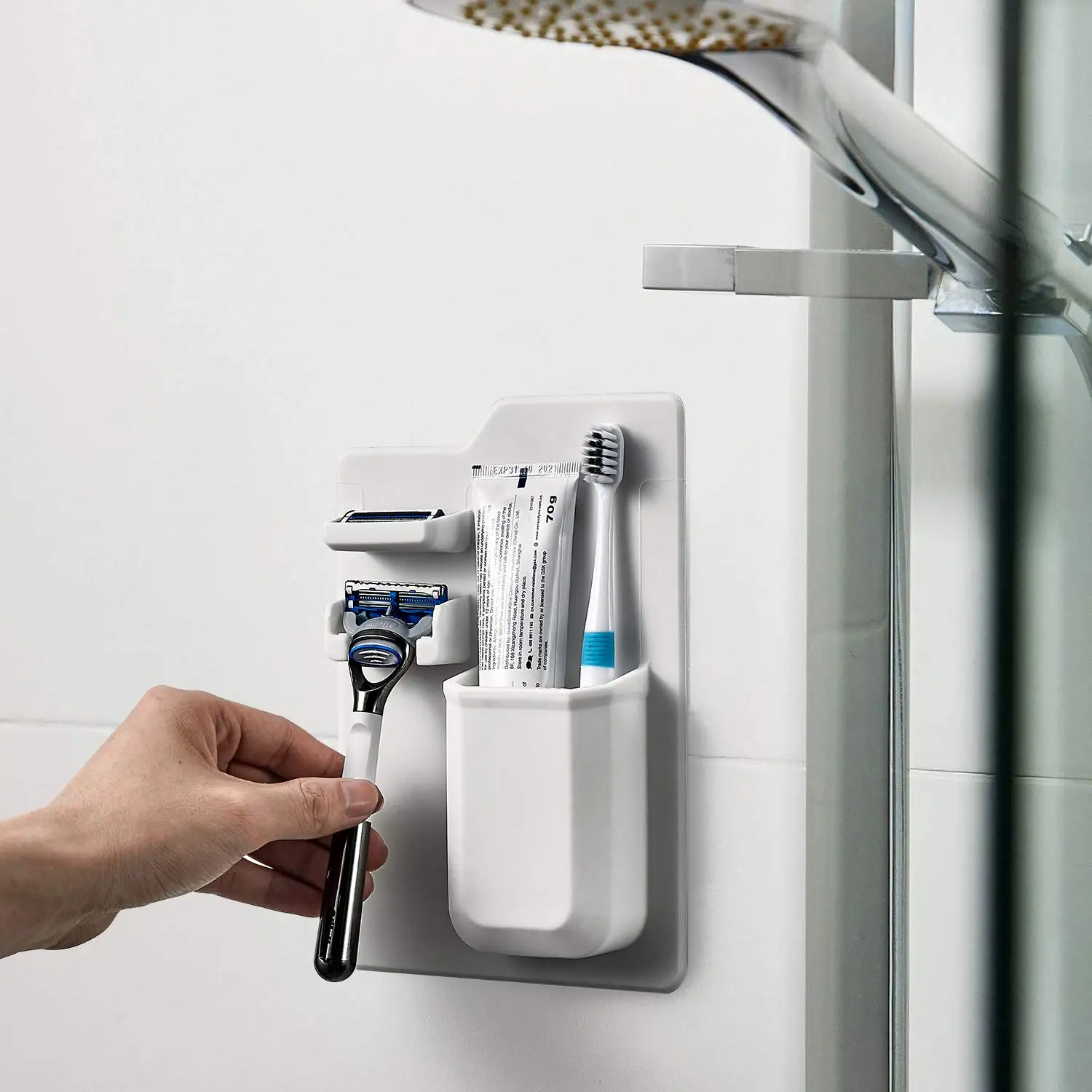 Silicone Shower Organizer Toiletries Toothbrush Holder for Shower Bathroom Accessory Silicone-Grip Technology Removable Reusable