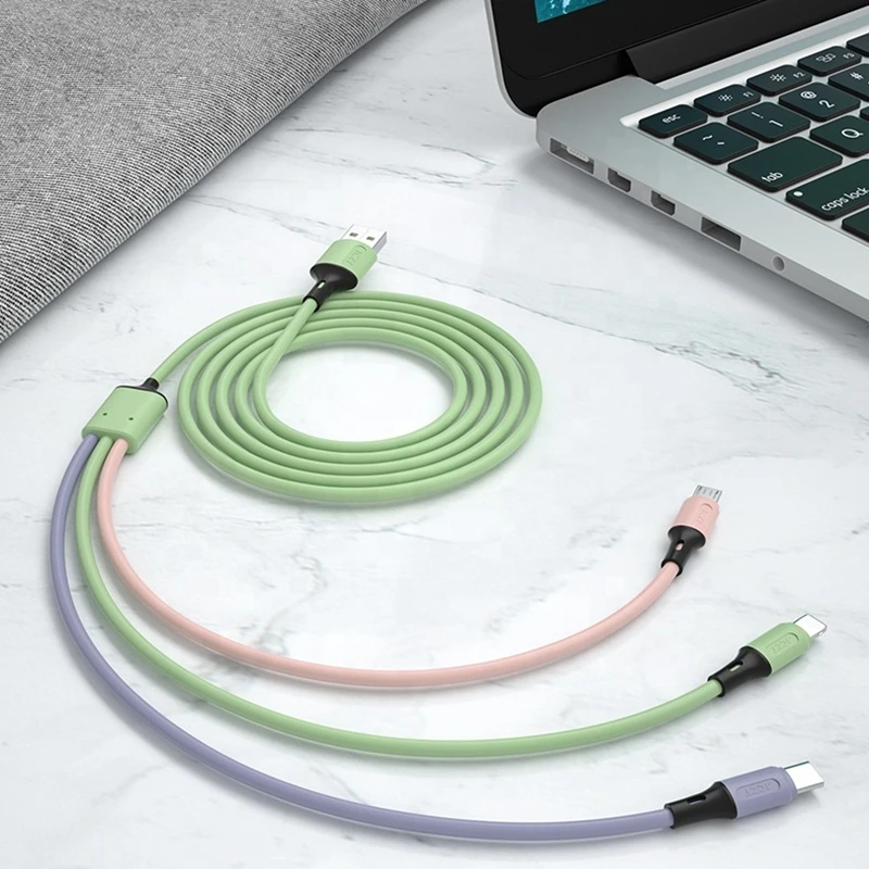 3 in 1 Liquid silicone Phone Charging Cable 2A Fast Charging Data Cable Multi-function Micro USB Type-C Phone Charger