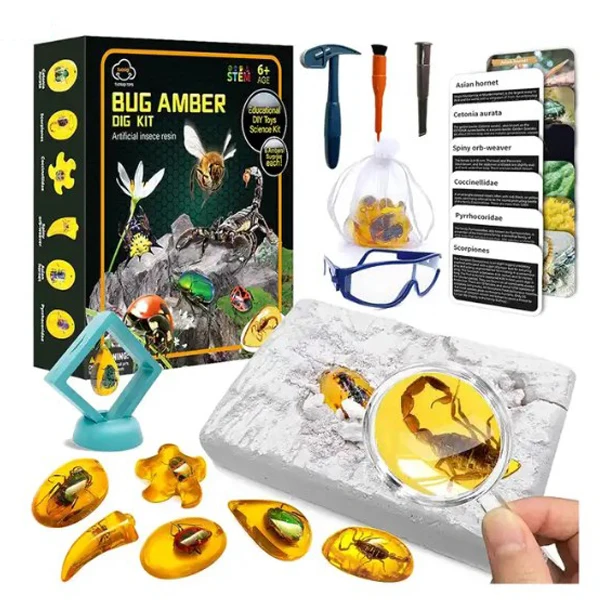 Bug Amber Archaeological Dig Kit Science STEM Insect Resin Fossil Excavation Insect Specimens Educational Toy  For Kid