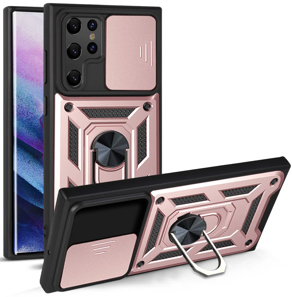 Wholesale Slide Cover Lens Phone Armor Case For Samsung Galaxy S22 Ultra S21 S20 FE 5G Plus Cover PC Four Corner Protector