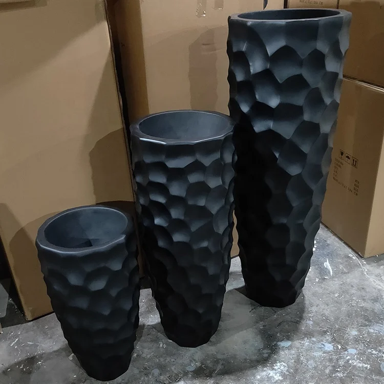 Decorative Matt Black Outdoor Large Decorative Flower Planter Fiberglass Planter Pot