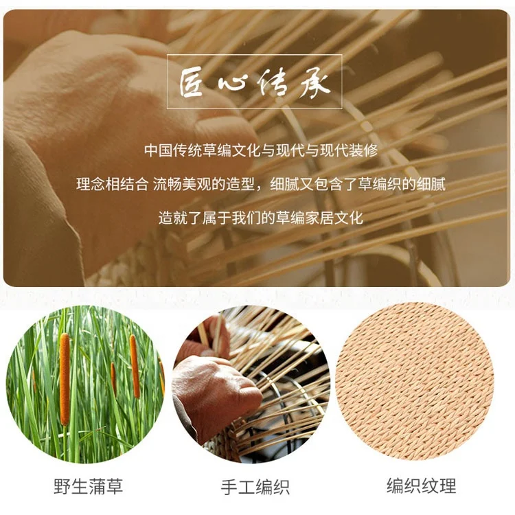 living room furniture wholesale rustic farmhouse round low small floor straw rattan tea table with mat