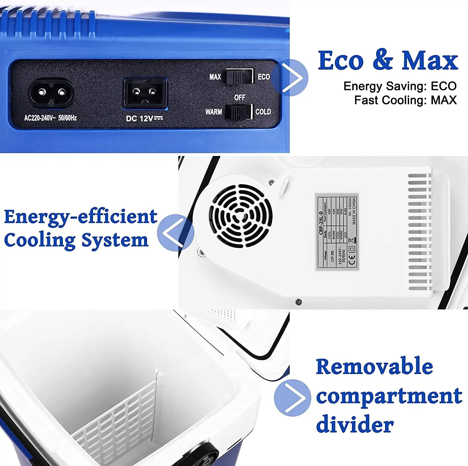 29L Cooler Box with Handle Portable Thermoelectric Fridge for Car Camping Travel 12V Car Fridge 110V-240V Home Use