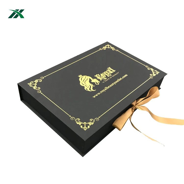 Custom Logo Design Wig Virgin Bundle Hair Boxes Weave Extension Packaging Rigid Cardboard Paper Gift Boxes with Ribbon