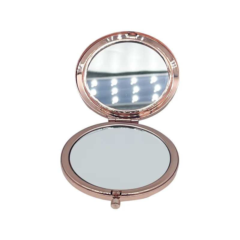 Copper Glass Diamond Setting Pocket Mirror Flip Fold Makeup Mirror