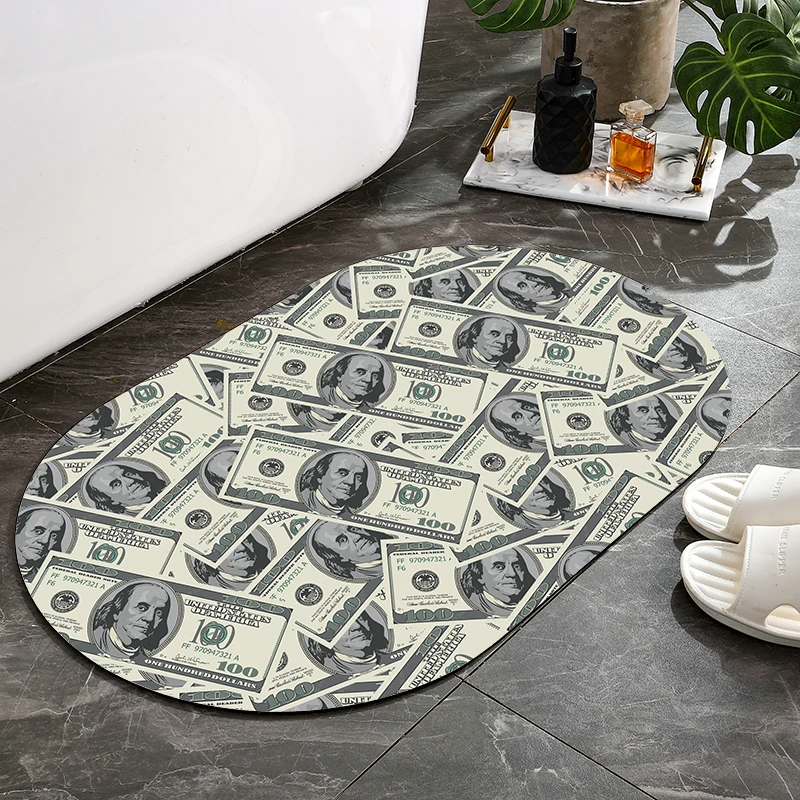 Super absorbent soft diatomaceous earth $100 banknote printing design carpet bathroom anti slip  bath mat