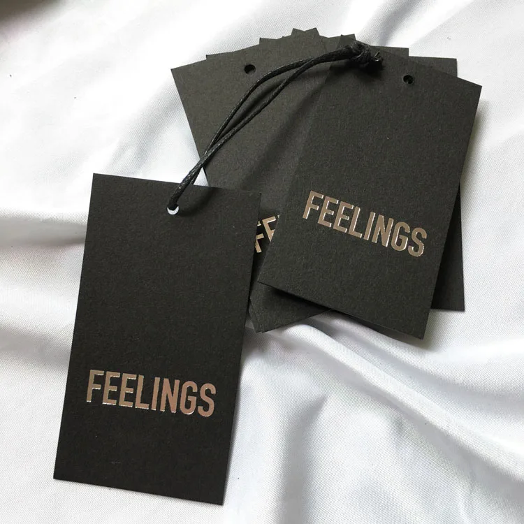 Garment Accessories Custom Clothing Tag With Stamping Foil Hang Tags For Jeans Black Cardboard Paper Tag With Logo