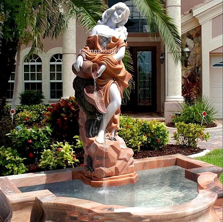 Beautiful outdoor marble woman female statues stone water fountain with lady statue