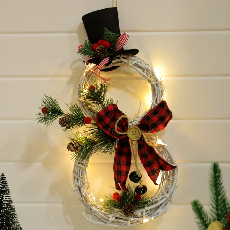 
3d Christmas Tree Ornaments Decoration White Rattan Circle with Lights 