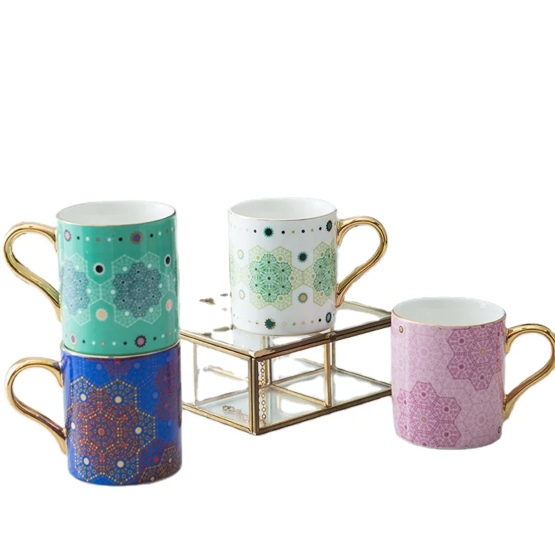 
 Готовые к отправке марокканские классические керамические кружки с золотыми ручками оптовая продажа фарфоровые кружки керамические чайные чашки роскошные золотые кружки и кружки  