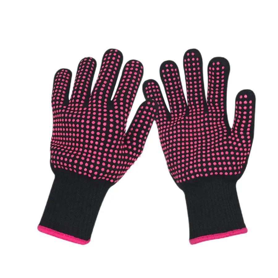 Biumart Heat Resistant Gloves for Hair Curler Straightener Hand Protection Silicone Anti-slip Black Styling
