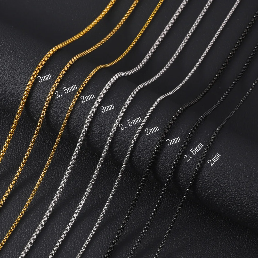 Luxury Custom Square Pearl Rolo Link Chain Silver Stainless Steel Gold Necklace