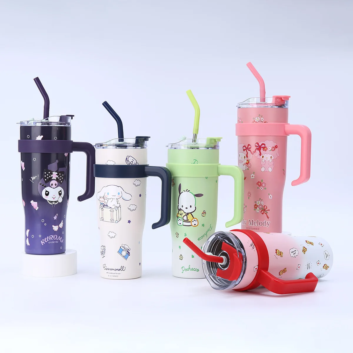 500ml Portable Car Cup Cartoon Stainless Steel Thermos with Straw Travel Sports Water Bottle Coffee Vacuum Flask