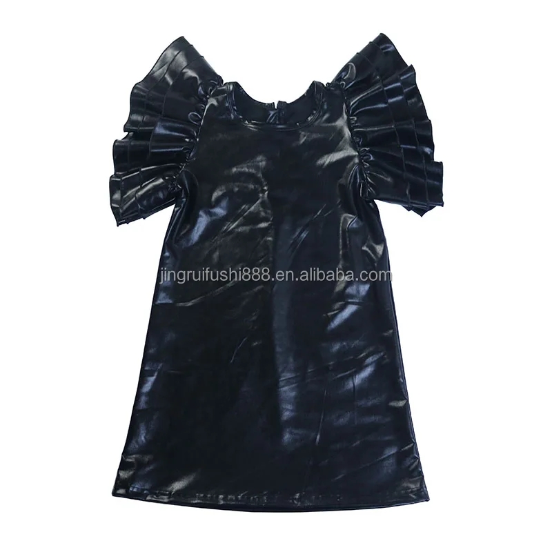 Boutique Multicolor Metallic Fabric Baby Girls T-shirt Dress Flutter Sleeve Fashion Kids Baby Solid Color Dress With Zippers