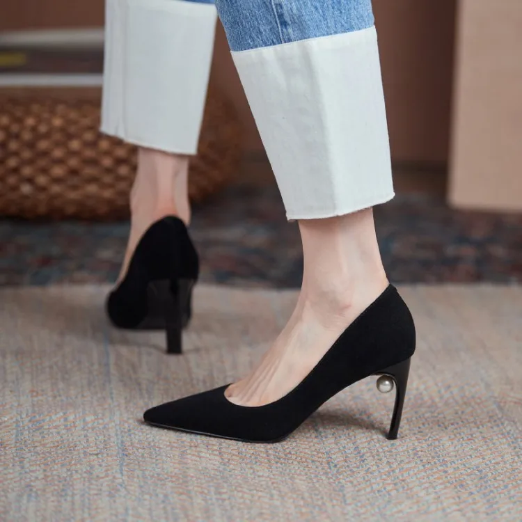 Fancy Women Stiletto Shoes Black White Casual Wedding Pearl High Heels Pumps