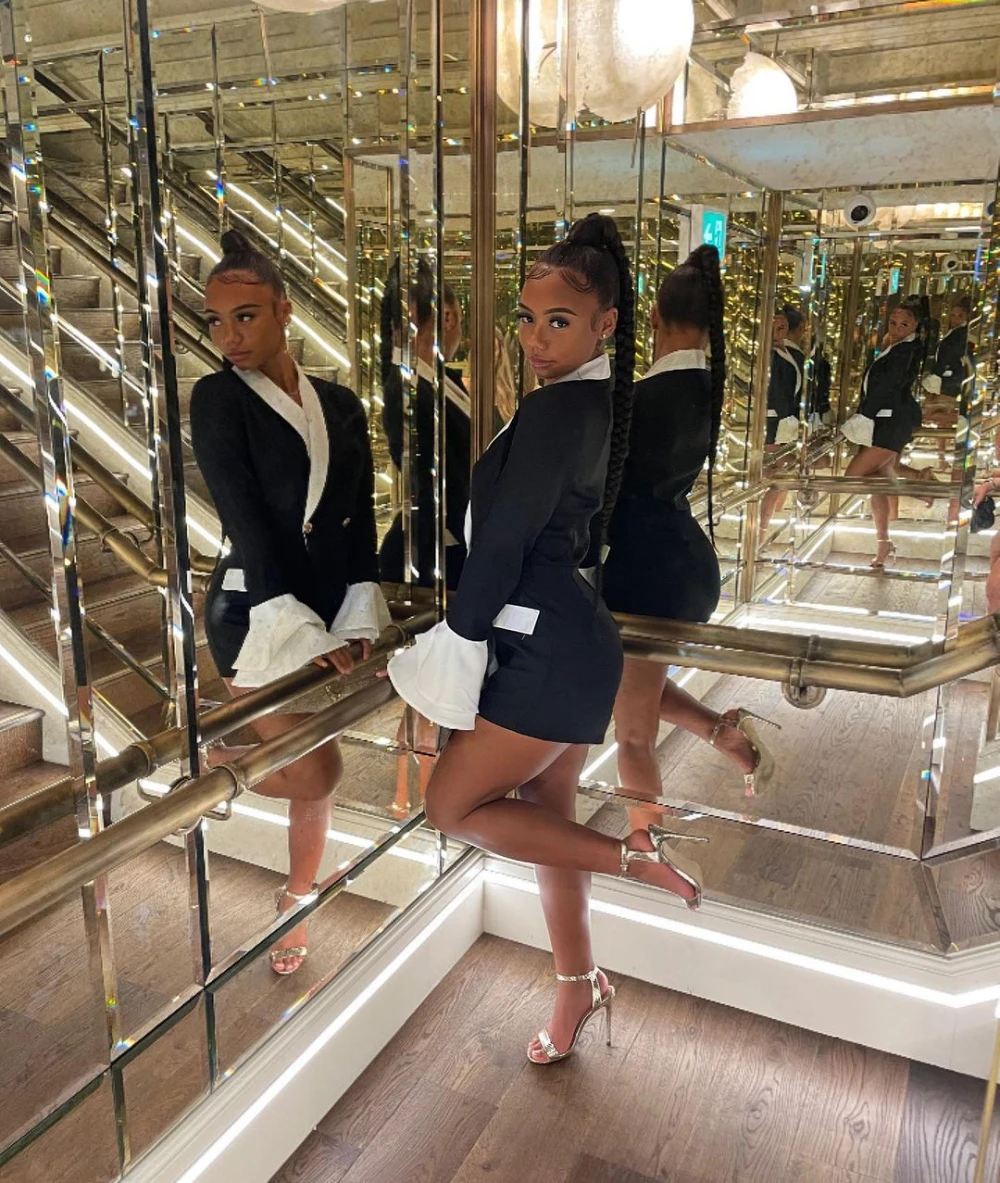 Женский костюм с отложным воротником, однотонный двубортный костюм в европейском и американском стиле с расклешенным рукавом, осень 2021