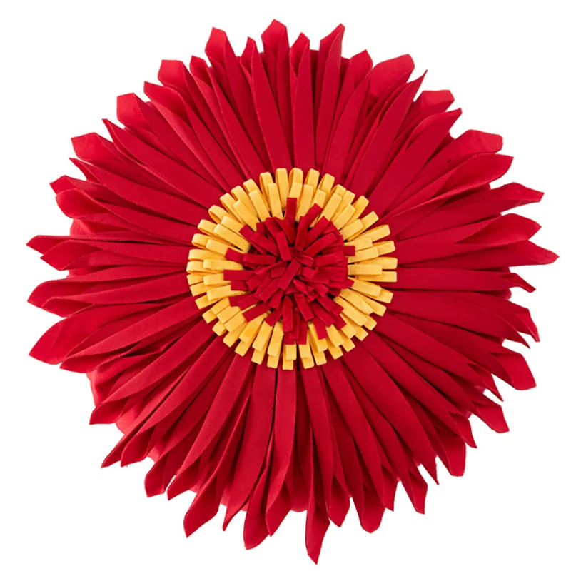 Velvet Colorful 3D Sunflower Throw Round Pillow Cover Handmade Pillowcase Cushion Cover Home Decorative