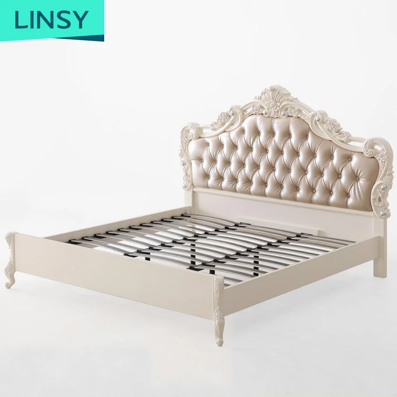 French Wooden Timber Queen Size Leather Modern Bed Frame Furniture