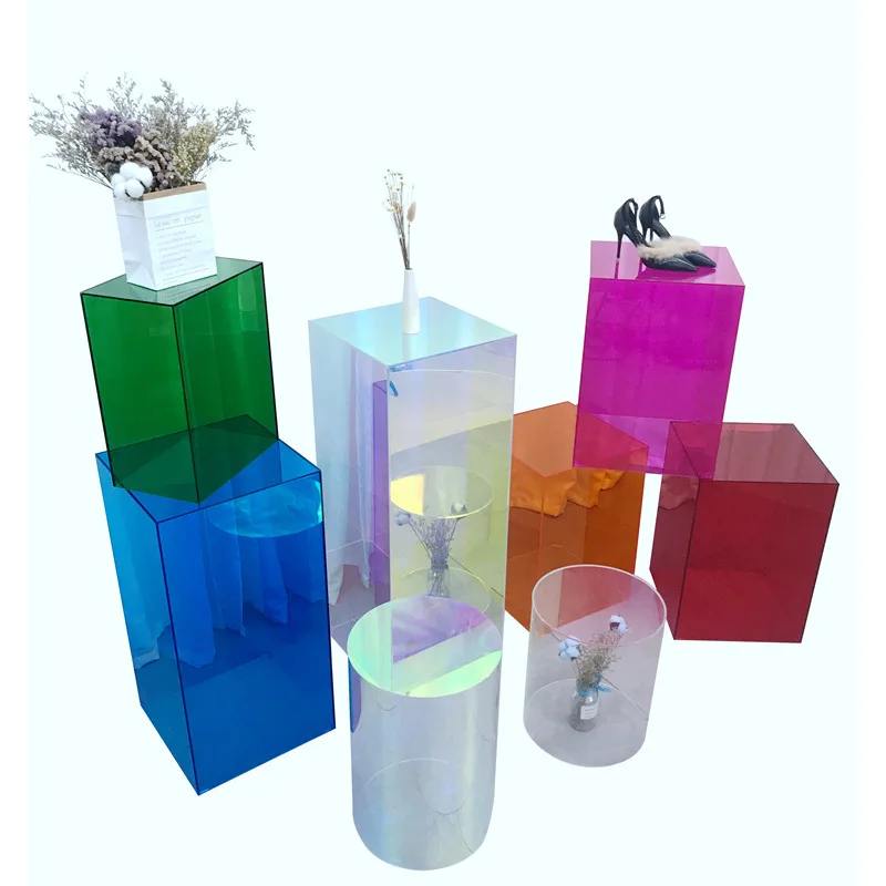 Colorful acrylic shoes bags display stand flowing table flooring center island display stand clothing store square round booth