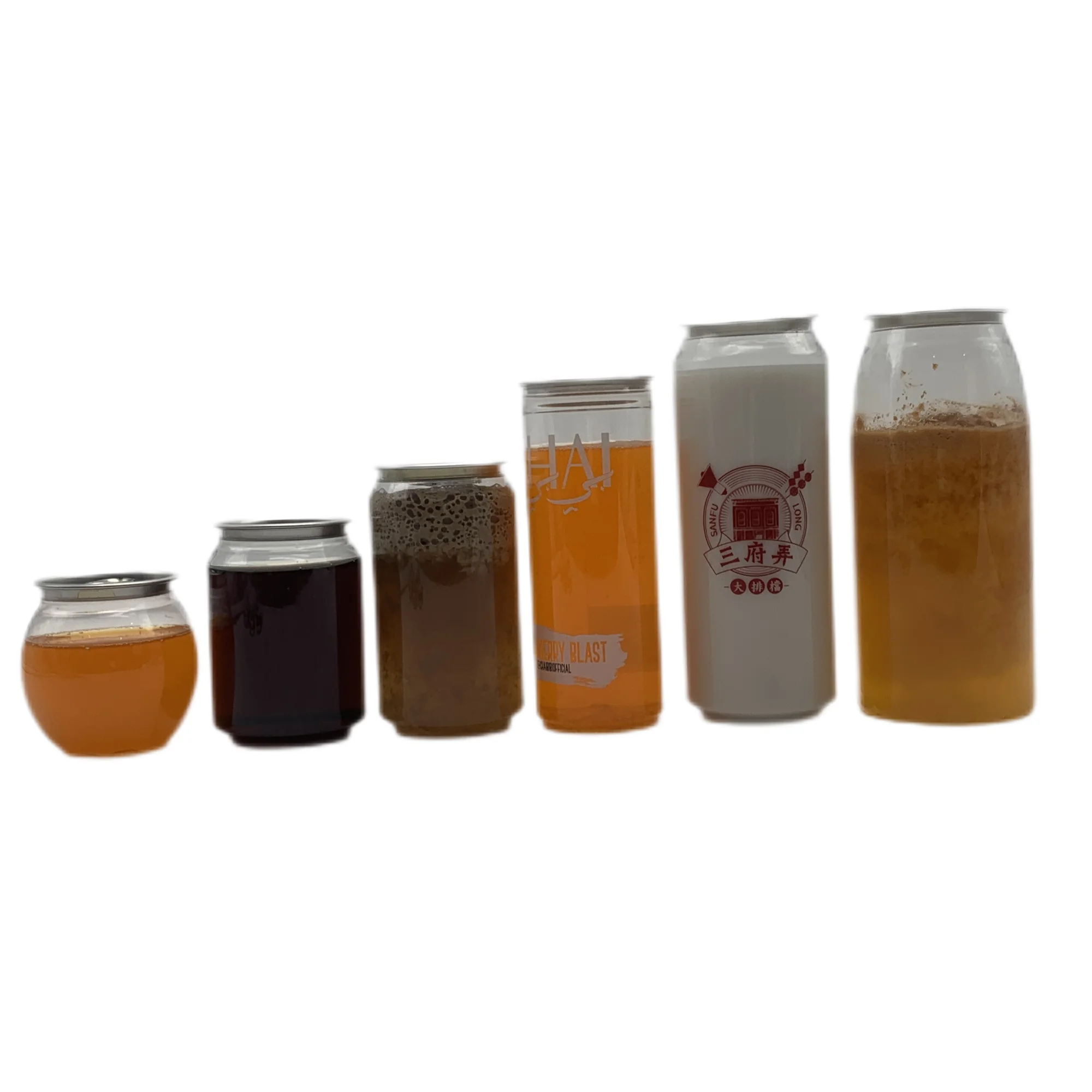 Custom logo PET Plastic cans  milk uice beverage manufacturing container bottle transparent pop  soda can with easy open lid cap