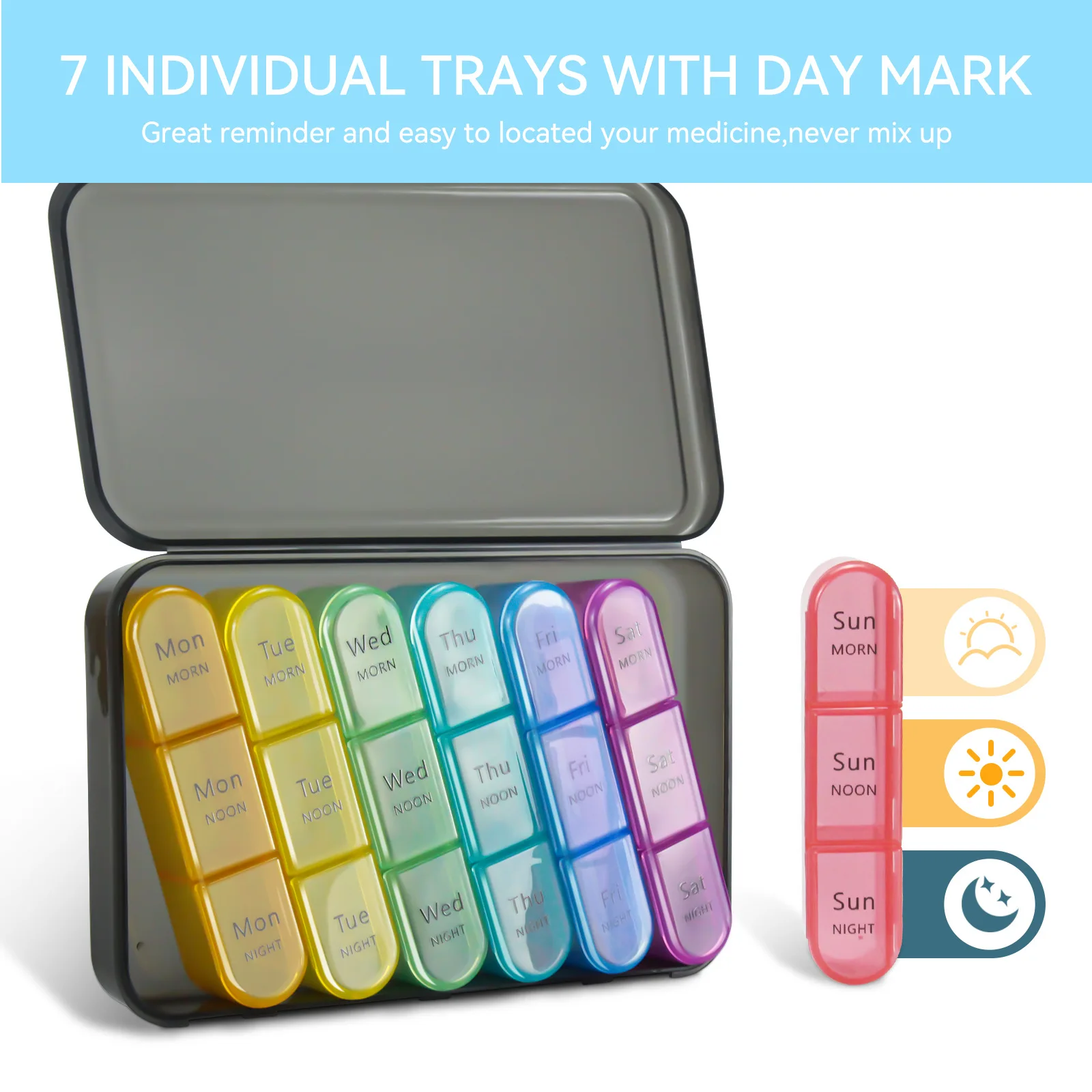 Factory Large Capacity 7 Days Plastic Portable  Pill Box For Breakfast Lunch And Dinner Pill Storage Case