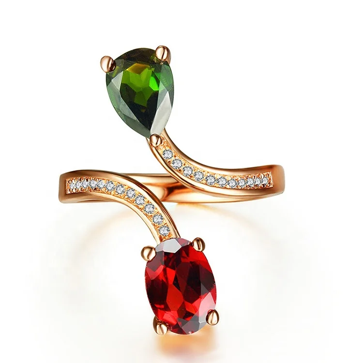 Unique design 925 sterling silver jewelry  main two stone natural tourmaline adjustable rings