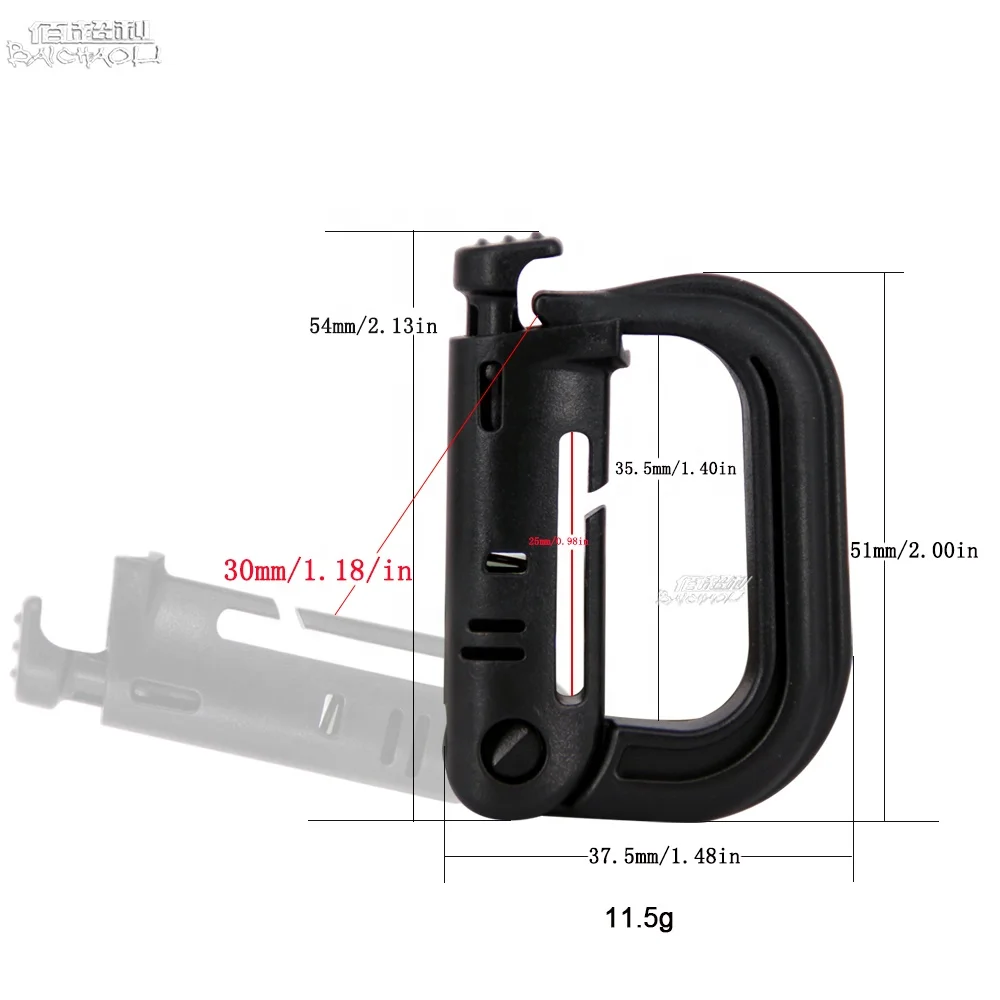 OEM/ODM 6#D shaped plastic steel 55mm snap Tactical Quick link spring camping hiking bag clip full black key chain carabiner