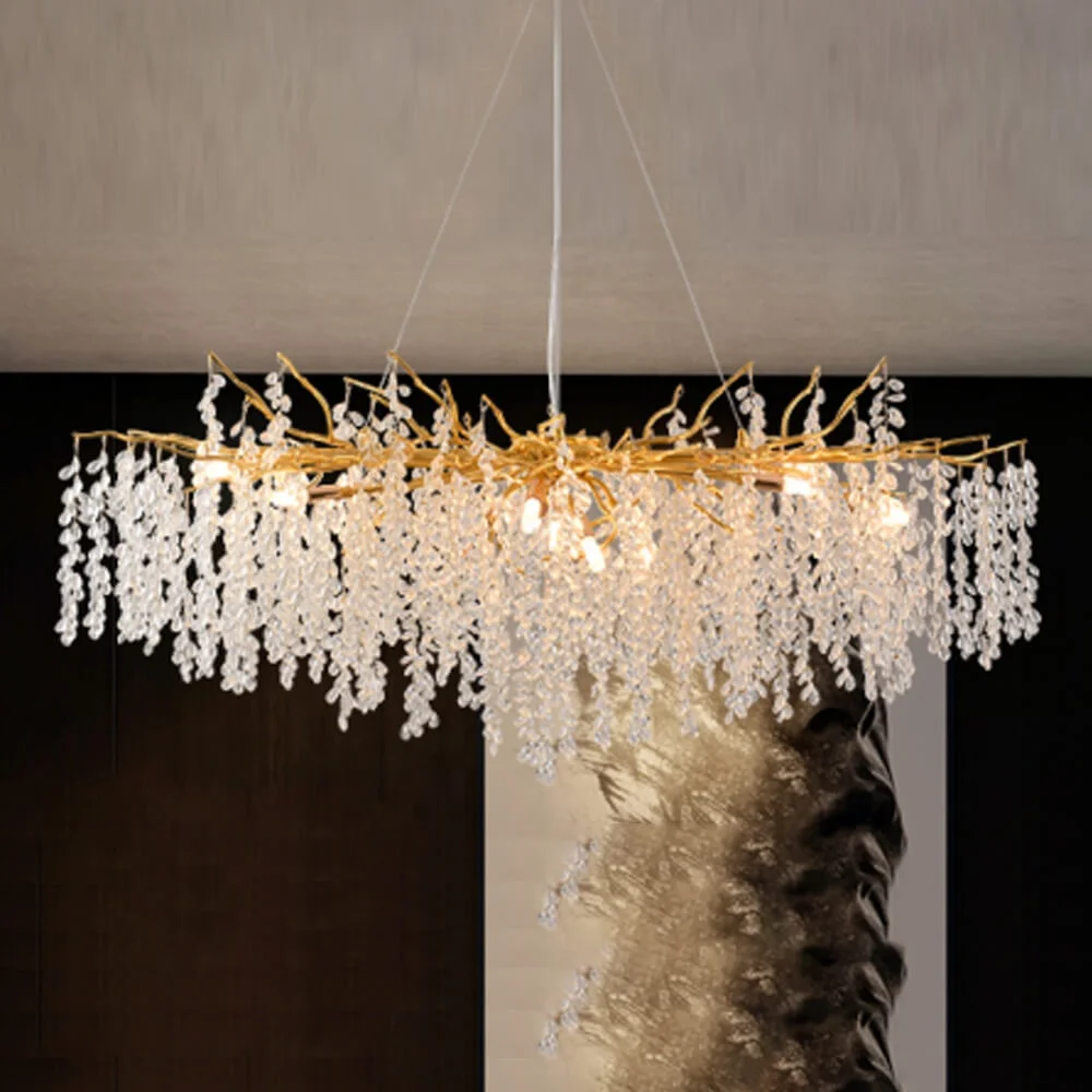 Living Room Hanging Lights Gold Led Ceiling Luxury Crystal Modern Chandelier