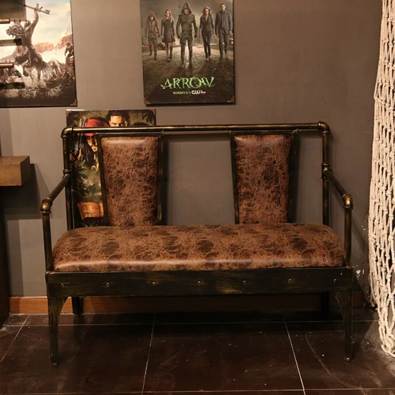 Retro industrial wind sand hair American bar cafe iron sofa booth combination theme restaurant tables and chairs