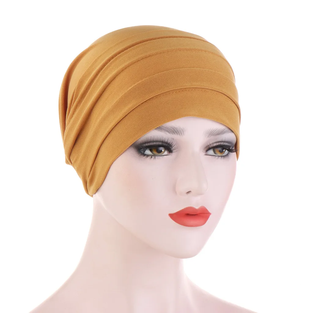 Newest Design Muslim Women Praying Hat Cap Knitted Crystal Hemp Muslim Solid Color Turban Hat