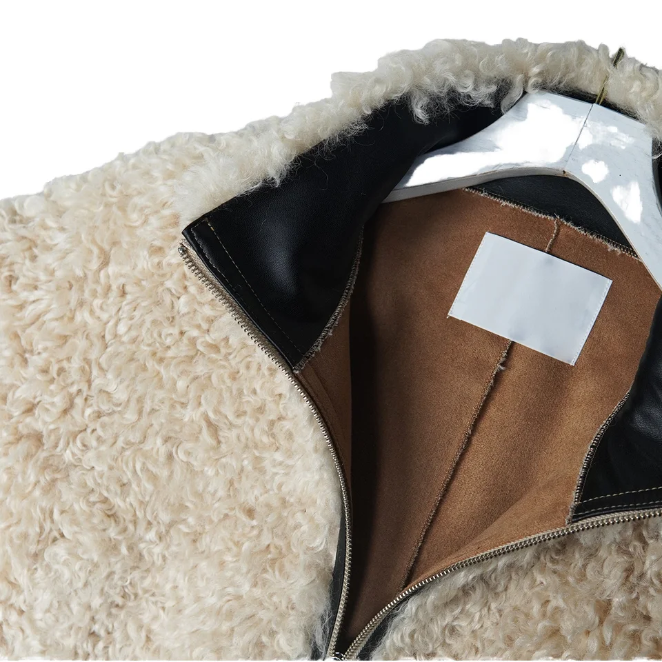 Fleece Cropped Faux Fur Long Sleeve Shaggy Warm Outwear Winter Real Mink Fur Coat for women