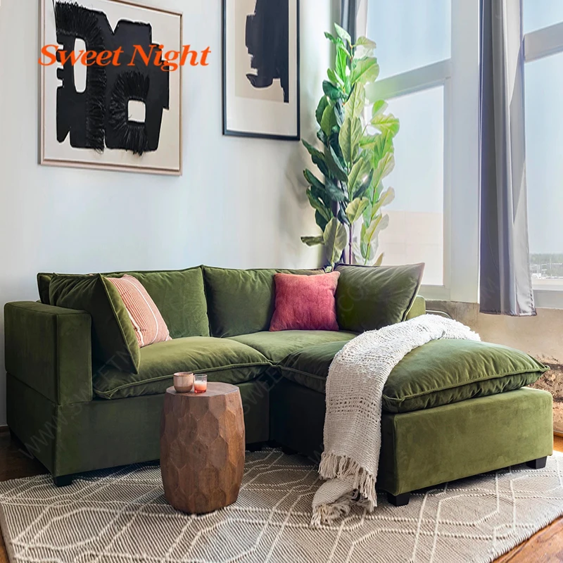 l shape upholstered modern luxury design furniture velvet fabric living room sofas