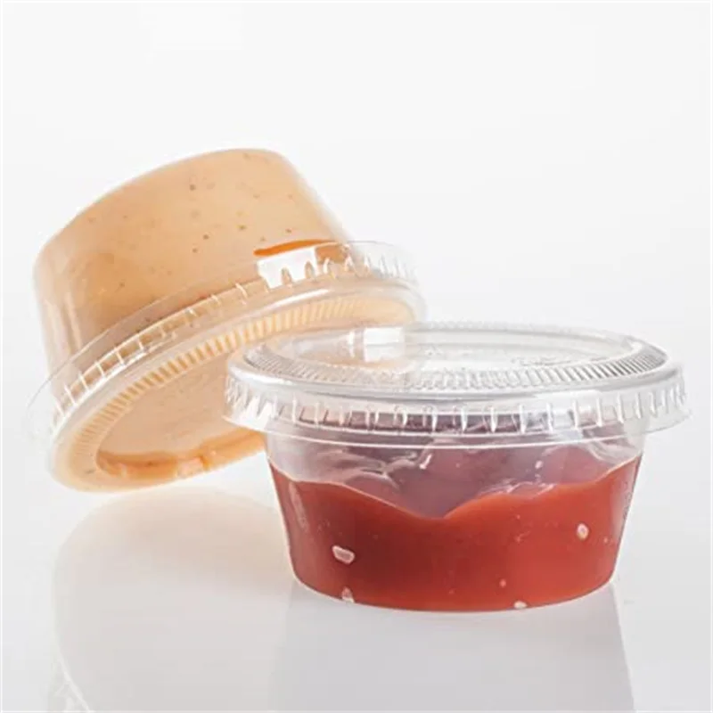 China Factory Wholesale Disposable Plastic Food Container Tableware PET Clear Sauce Cup PP with Lid 0.75oz 1oz 2oz 3.25oz 4oz