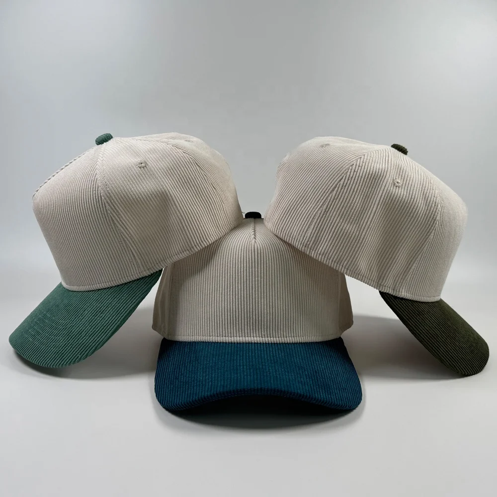 OEM fashion unisex two tone colorful A frame 5 panel structured baseball cap custom your design corduroy snapback hat wholesale